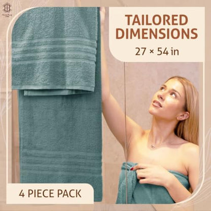 CORE 4-Piece Cotton Bath Towels for Bathroom | Value Pack, Soft, Absorbent, Quick-Dry, Lightweight, Minimalist, 27x54 in, Soft Teal