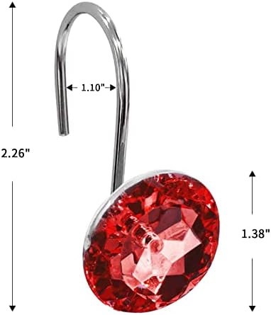 Crystal Diamond Round Shower Curtain Hooks Rings for Bathroom,Red,12PCS