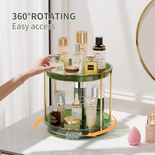 Rotating Makeup Organizer, Perfume Skincare Holder, 2 Tier 9 Inch, Green