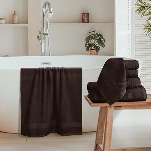 Belizzi Home 8 Piece Towel Set 100% Ring Spun Cotton, 2 Bath Towels 27x54, 2 Hand Towels 16x28 and 4 Washcloths 13x13 - Ultra Soft Highly Absorbent Machine Washable Hotel Spa Quality - Chocolate Brown