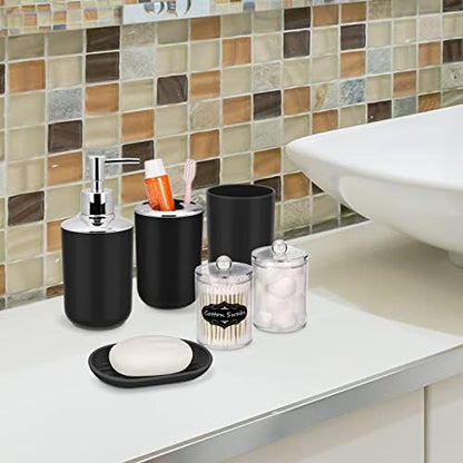 IMAVO Bathroom Accessories Set,Black Bathroom Set,9 Pieces Bathroom Accessory Set,Tray,Qtip Holders,Toilet Brush,Trash Can for Bathroom Décor and Home Gifts