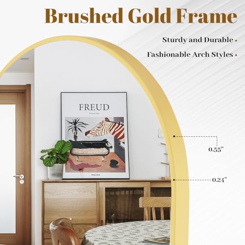 VooBang Arched Wall Mirror, 26 x 41 inch Arch Bathroom Mirror, Wall Mounted Vanity Mirror with Arch Metal Frame, Modern Bathroom Vanity Mirror for Bedroom, Living Room, Hanging or Leaning, Gold