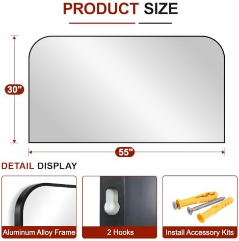 Bathroom Black Vanity Mirror for Over Sink, 30" x 55"