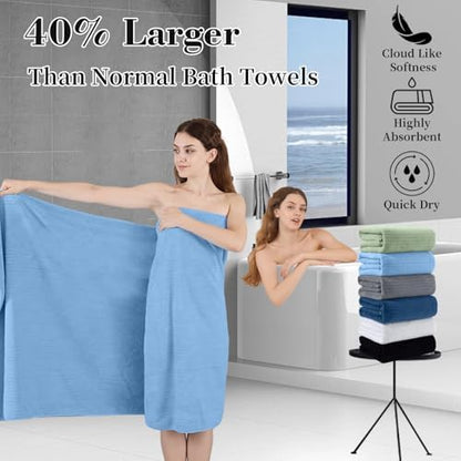 Extra Large Bath Sheet Set of 4,Ultra Soft Fluffy Towel,35”x 70”Oversized Bath Towel Set,Premium Microfiber Bathroom Towel Set Highly Absorbent Quick Dry Shower Towel for Bathroom,Hotel,Spa (Blue)