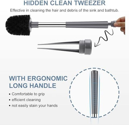 SetSail Toilet Brush and Holder 3 Pack, Self Closing Lid Toilet Bowl Brushes Holder Extra Long Handle Ventilated Toilet Brush Set for Bathroom Cleaning, Nylon Bristles, Grey