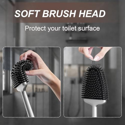 Sellemer Silicone Toilet Brush, Ventilation Slots Base Holder 1 Pack Silver