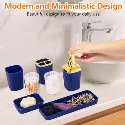 9 PCS Navyblue Bathroom Accessories Set with Trash Can Bathroom Accessory