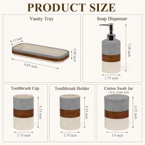 YMXYJM 6-Piece Resin Bathroom Accessories Set, Gray