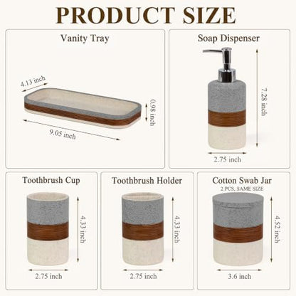 YMXYJM 6-Piece Resin Bathroom Accessories Set, Gray