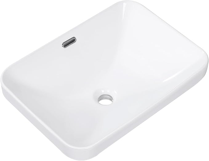 Bathroom Vessel Sink 20.6'' x 14.7'' Semi Recessed Bathroom Sink Rectangular Drop-in Vanity Sink with Overflow White Ceramic Modern Art Basin