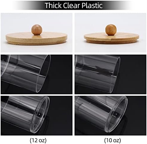 Tbestmax 4 Pack Qtip Holder Dispenser Cotton Ball, Cotton Swab, Floss - 12oz, 10 oz Clear Plastic Apothecary Jars for Bathroom Organizer and Storage Containers (Bamboo Lids)