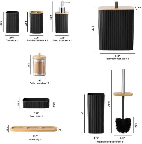 Black Bathroom Set Bathroom Accessories Set Complete with Trash Can-9PCS