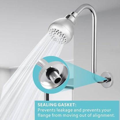 Shower Head Extension Arm with Flange, S Shaped High Rise Gooseneck Showerhead Riser Pipe, Universal Standard 1/2" Connection - Bathroom Accessory (12 Inch, Chrome)