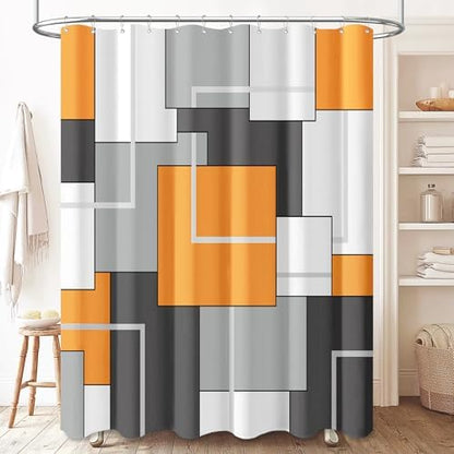 BTTN 72 x 96 Long Modern Geometric Waterproof Fabric Shower Curtain, Orange