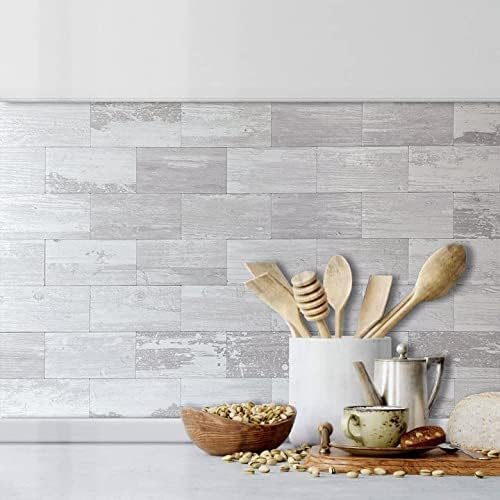 AULIGET 100 Piece Peel and Stick Backsplash PVC Tile, 3 Inch x 6 Inch White Birch Stick on Wall Tiles for Backsplash Kitchen, Bathroom, Laundry Room, Camper, Fireplace