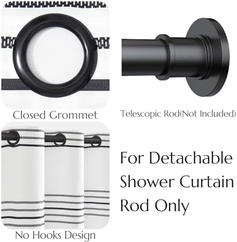 jinchan No Hooks Needed Black and White Shower Curtain Modern Striped Waterproof Fabric Shower Curtains for Bathroom Hotel Spa 70x72 Inch