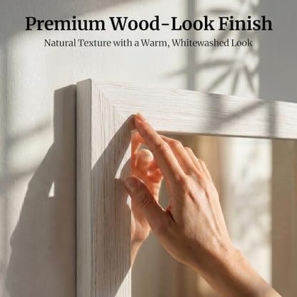 Distressed White 24x36 Inch Wood-Grain Rectangular Wall Mirror