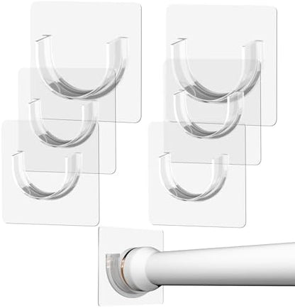 6 Pack Shower Rod Holders No Drilling, Adhesive Curtain Rod Brackets for Wall, Strong Tension Rod Holder Up to 30 lbs, Waterproof for Tile Marble Painted, Apartments Dorms (Rod Not Included)
