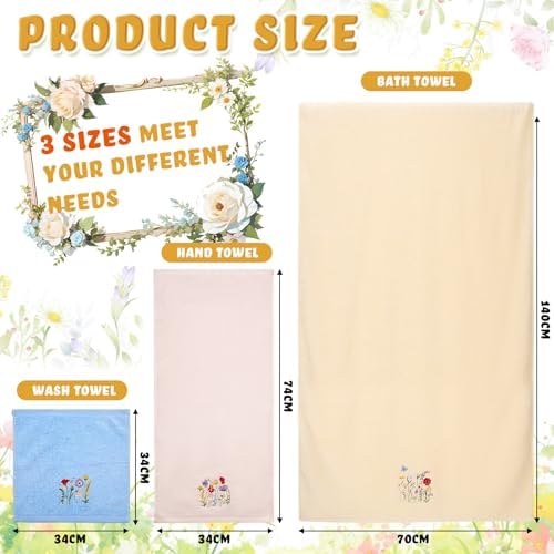 Peryiter 3 Pack Wildflower Decorative Bath Towel Set