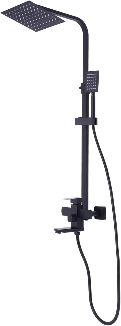 Black Shower System with Shower Head, Adjustable Shower Panel, 360 Rotated Air Pressurization Rain Shower Set, Complete for Homes & Swimming Pools