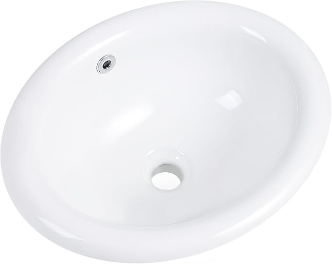 Bathroom Vessel Sink 18'' x 15'' Semi Recessed Bathroom Sink Oval Drop-in Vanity Sink with Overflow White Ceramic Modern Art Basin