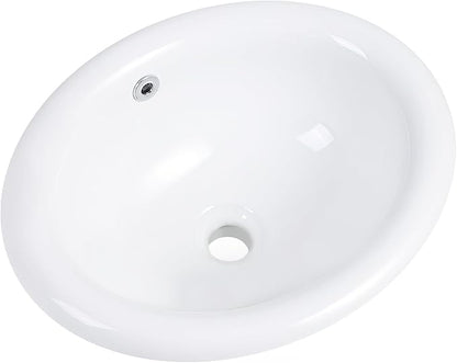 Bathroom Vessel Sink 18'' x 15'' Semi Recessed Bathroom Sink Oval Drop-in Vanity Sink with Overflow White Ceramic Modern Art Basin