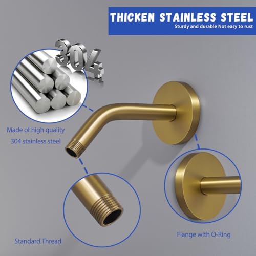 Wall Mounted Shower Arm Extension Head Holder Stainless Stee for Elbow Bathroom Accessories Pipe Bath Tube Champagne Bronze,SW-RD91018-6CB.