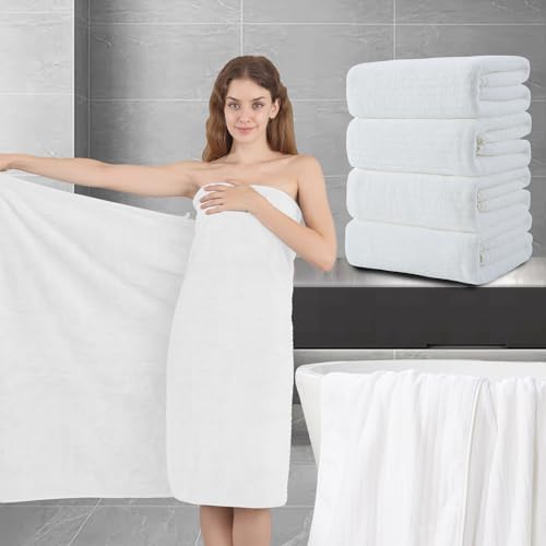 Extra Large Bath Sheet Set of 4,Ultra Soft Fluffy Towel,35”x 70”Oversized Bath Towel Set,Premium Microfiber Bathroom Towel Set Highly Absorbent Quick Dry Shower Towel for Bathroom,Hotel,Spa (White)