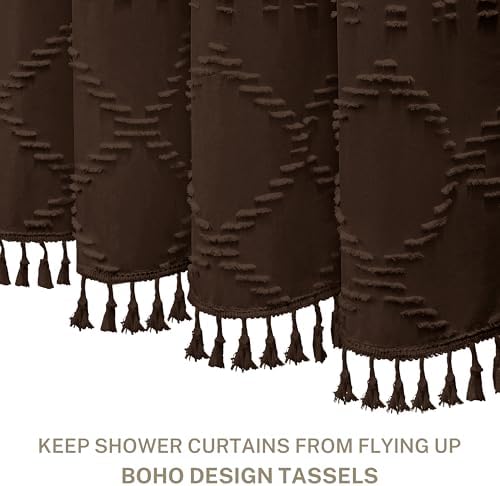 Boho Brown Shower Curtain Woven Fabric Shower Curtain 72 x 72 Tufted Chevron Striped Shabby Chic Textured, Modern Farmhouse Minimalist, Water Resistant Curtain Set for Bathroom, Hotel Decor