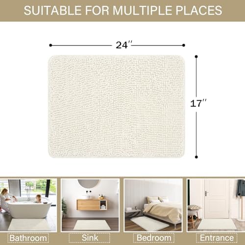 LOCHAS Luxury Bathroom Rug Shaggy Bath Mat 24 x 17 Inch, Cream White