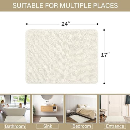 LOCHAS Luxury Bathroom Rug Shaggy Bath Mat 24 x 17 Inch, Cream White