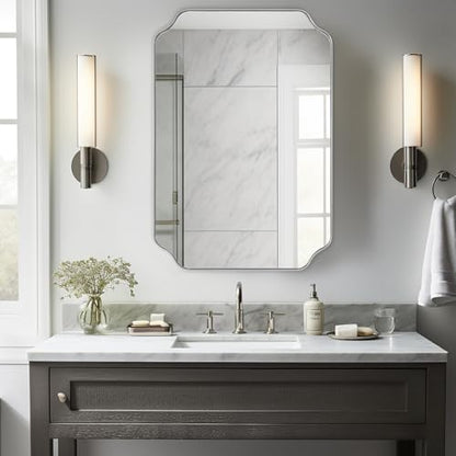 MIRRORART 24x36'' Chrome Bathroom Mirrors for Wall | Scalloped Wall Mirror