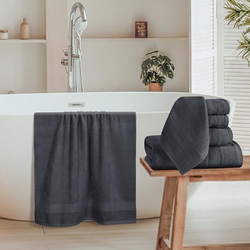 Belizzi Home 8 Piece Towel Set 100% Ring Spun Cotton, 2 Bath Towels 27x54, 2 Hand Towels 16x28 and 4 Washcloths 13x13 - Ultra Soft Highly Absorbent Machine Washable Hotel Spa Quality - Grey