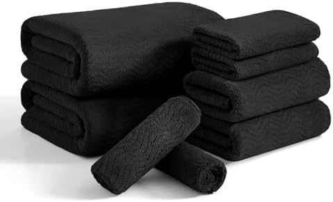 8 Piece Bath Towel Set Black|2 Oversized Large Bath Sheet,2 Hand Towels,4 Washcloths| Ultra Soft Cozy Bath Towel Set for Bathroom Hotel Gym Spa,Highly Absorbent & Quick Dry Bathroom Towel Collections