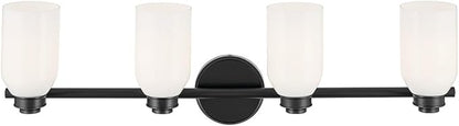 Kichler Shae 32.25" 4-Light Vanity Light with White Opal Glass in Black, for Bathroom Vanity, Powder Room, Over a Mirror, (32.25" W x 9" H), 55203BK
