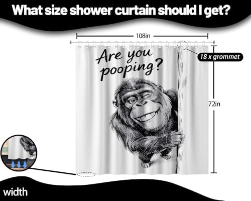 Extra Long Shower Curtain Fun Monkey Clawfoot Tub, 108 x 72 in