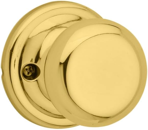 Kwikset Juno Dummy Door Knob, Single Sided Handle for Closets, French Double Doors, and Pantry, Polished Brass Non-Turning Interior Push/Pull Door Knob