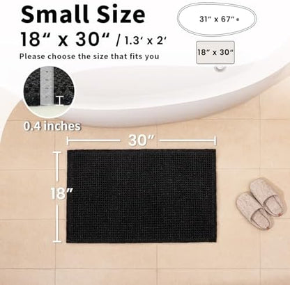 Black Bathroom Rug, Waffle Bath Mat Non Slip Washable, 18" x 30"