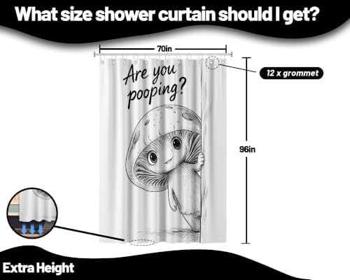Extra Tall Shower Curtain XL Black and White Mushroom, 70 x 96 Inchs