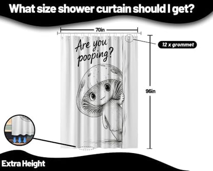 Extra Tall Shower Curtain XL Black and White Mushroom, 70 x 96 Inchs
