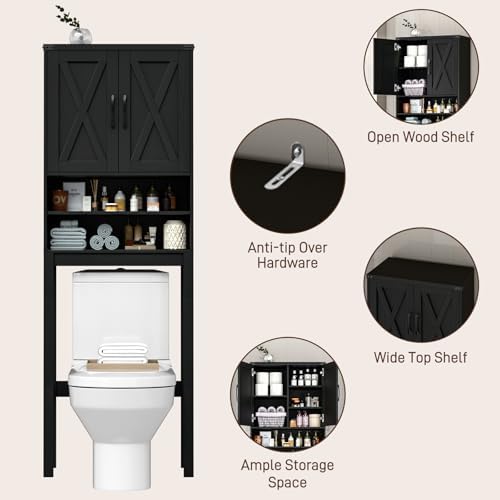 Vabches Over The Toilet Storage Cabinet with Adjustable Shelf, Black