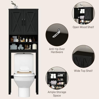 Vabches Over The Toilet Storage Cabinet with Adjustable Shelf, Black