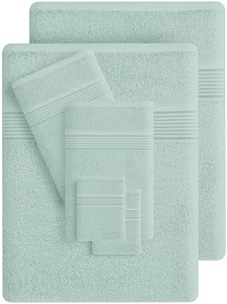 Belizzi Home 100% Cotton Towel Set, Contains 6 Soft Bath Towel, 6 Hand Towels, 12 Wash Cloths - Compact Absorbent Lightweight & Quickdry Towels for Bathroom - 24 Piece Bathroom Towel Set - Sea Green