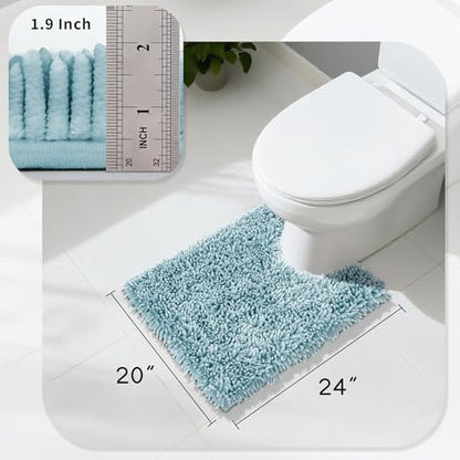 Yimobra Toilet Rugs U Shaped Washable, Extra Thick Soft Absorbent Chenille Contour Bathroom Rugs for Toilet 24x20 Inch, Quick Dry Non Slip Toilet Mat for Bath Floor, Greyish Blue