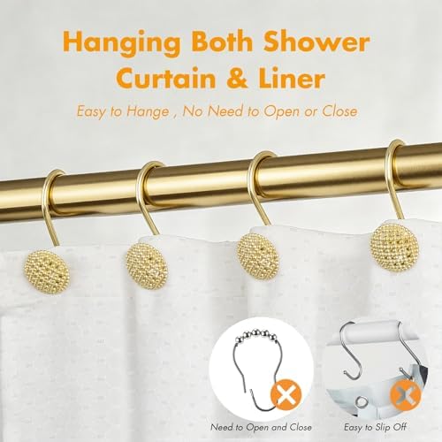 Pearlbee Gold Shower Curtain Hooks, 12Pcs Rustproof Heavy Duty Zinc Alloy