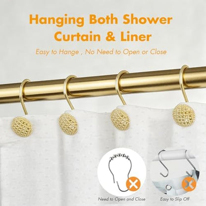 Pearlbee Gold Shower Curtain Hooks, 12Pcs Rustproof Heavy Duty Zinc Alloy