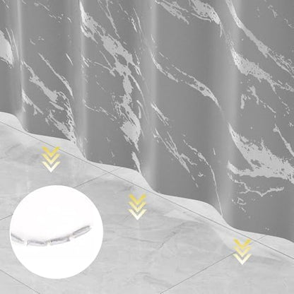 Gray Marble Shower Curtain Set with Silver Metal Hooks, Fabric Shower Curtain for Bathroom, Modern Luxury Bathroom Curtain, Water-Resistant Polyester Bath Curtain, 72 x 72 Inches