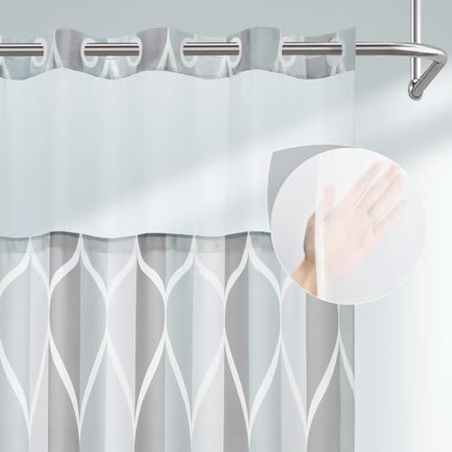 Yiatn Gray No Hook Shower Curtain with Snap-in Liner, 36 x 74 Inch