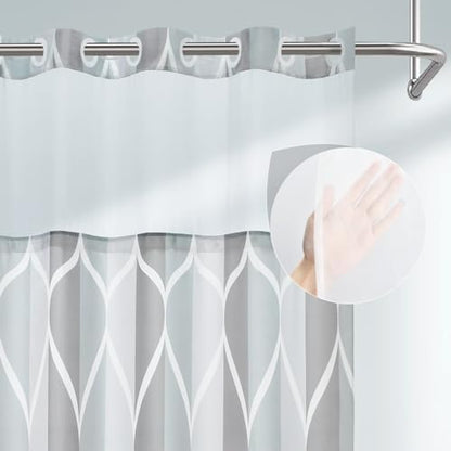 Yiatn Gray No Hook Shower Curtain with Snap-in Liner, 36 x 74 Inch