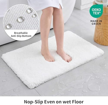 Disolla White Bathroom Rug 24x48 - Non-Slip Plush Thick Bath Mat, Highly Absorbent & Ultra Soft Fluffy Floor Mat, Machine Washable for Shower and Tub